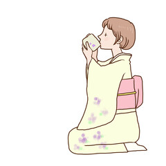 茶道でお抹茶を飲む女の子