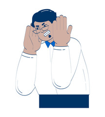 Angry arab businessman handling burnout 2D doodle character. Stressed middle eastern man employee with overweight cartoon person vector drawing isolated on white. Hand drawn illustration colorful