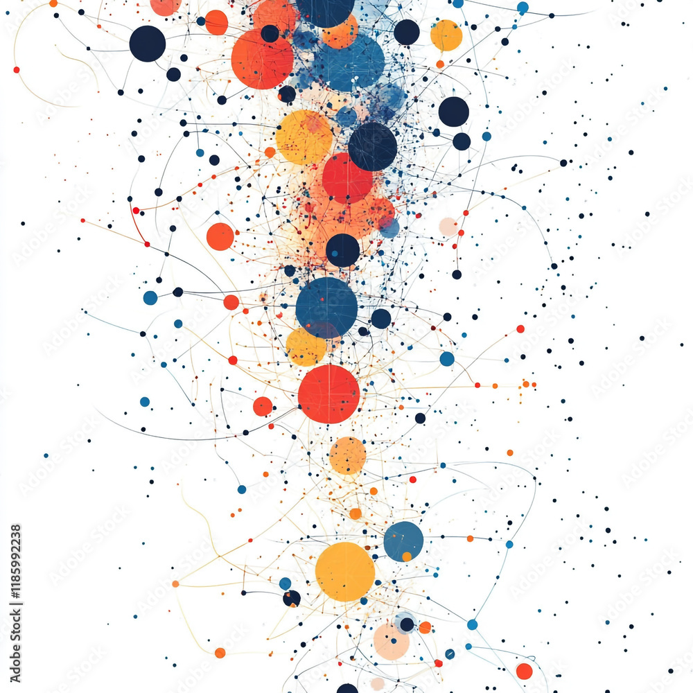 Poster vibrant abstract art depicting a cosmic explosion with colorful dots and intricate lines