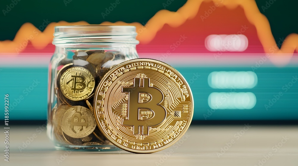 Aufkleber stylish bitcoin display with colorful trading data background