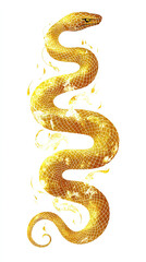 Dragon orSnake illustration design, minimalist, graphic design, clear scales, writhing body, gold foil paper brush marks