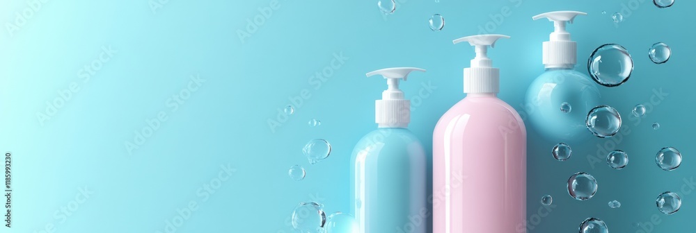 Poster droplets of sanitizer eliminating bacteria from surfaces and hands in a clean setting during daytime