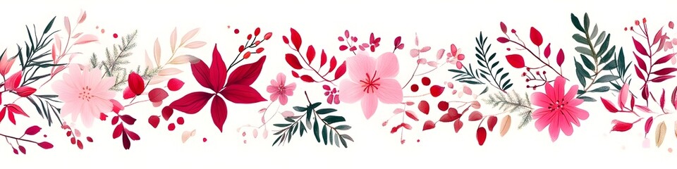 Fototapeta premium Vibrant Tropical Foliage and Minimalist Floral Motifs on a Pristine White Background