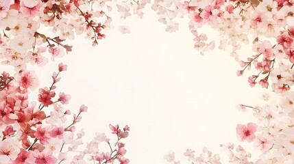 Harmonious Floral Frame with Tropical Leaves and Spring Blossoms on Neutral Background