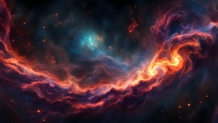 Fototapeta premium A vibrant cosmic scene showcasing swirling nebulae and stars in a vast galaxy.