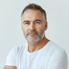 Fototapeta premium photo of a middle aged man smiling into the camera. white background