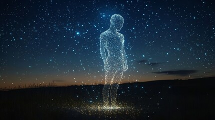 Obraz premium Human Silhouette Dissolving into Starry Night Background