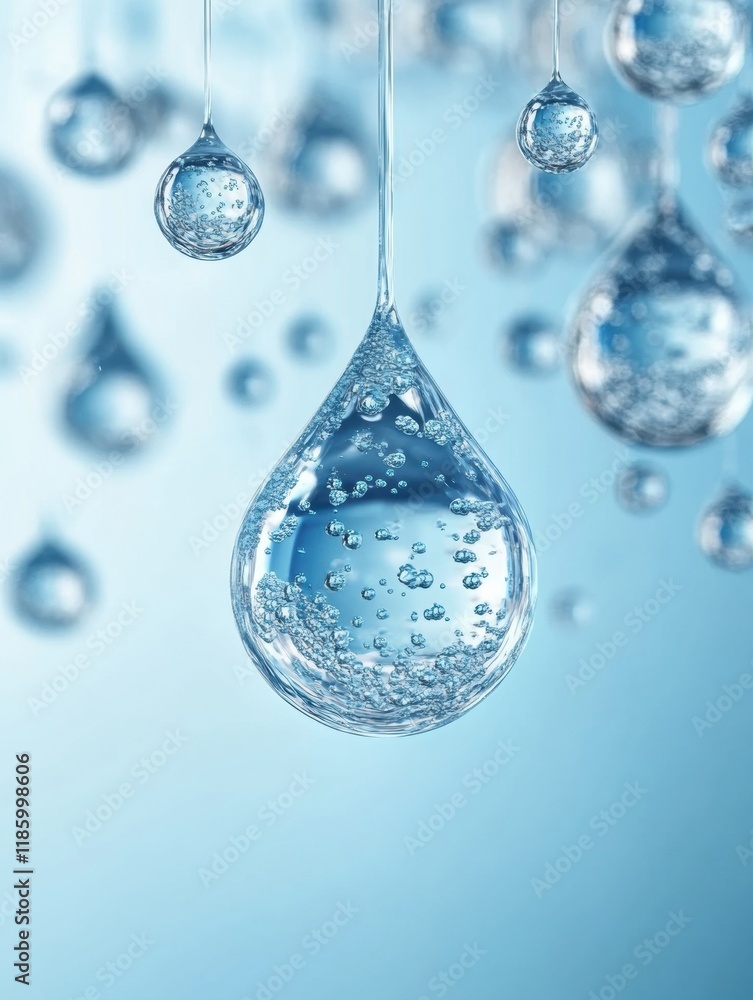 Aufkleber droplets of sanitizer actively eliminating bacteria in a clean, clear setting. generative ai