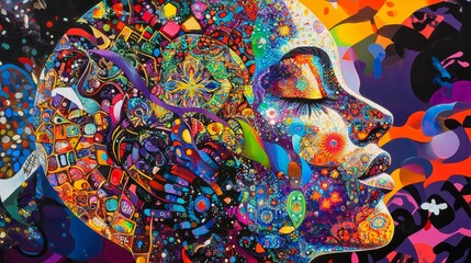 Abstract Art of a Head Filled with Kaleidoscopic Patterns and Colors