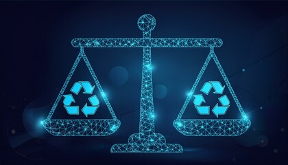 Abstract mash line and point scales on Blue dark background with Recycle icon symbol vector.