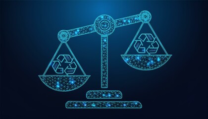 Abstract mash line and point scales on Blue dark background with Recycle icon symbol vector.