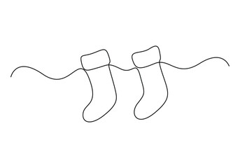 Continuous single line drawing of Christmas socks vector illustration