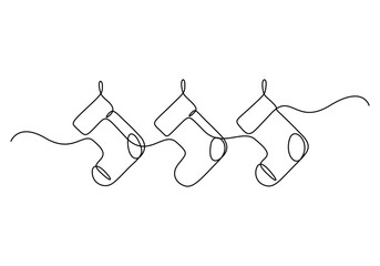 Continuous single line drawing of Christmas socks vector illustration