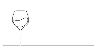 Continuous single line drawing of wine glass vector illustration
