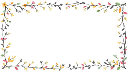 Floral Frame Border: A delicate watercolor-style floral frame, featuring colorful leaves and blossoms arranged in a rectangular border.