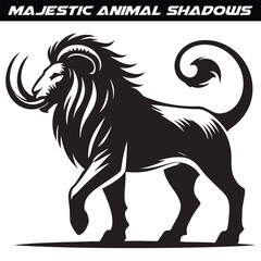 Majestic animal shadows silhouette isolated on white background.