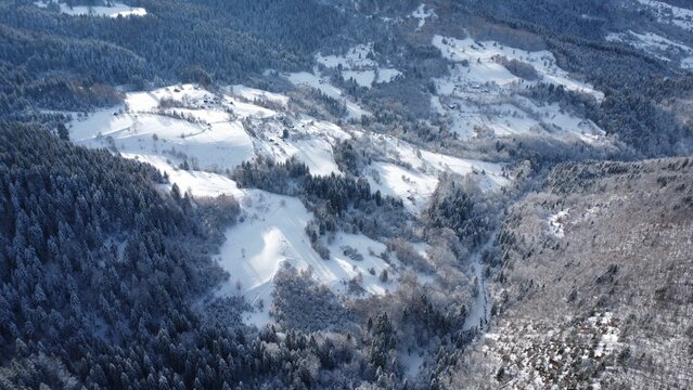 Snowy Mountain Landscape Aerial View