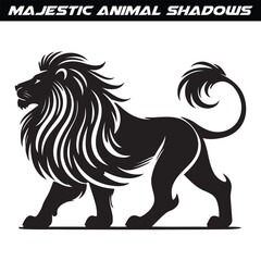 Majestic animal shadows silhouette isolated on white background.