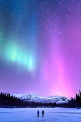 Fototapeta premium Mesmerizing Auroras Illuminate Serene Frozen Lake Landscape