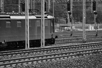 RAILWAY TRANSPORT - Electric locomotive are standing on railway siding
