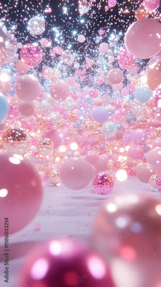 Poster captivating utopian digital landscape with floating orbs and grids