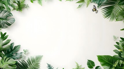 Tropical Foliage Intertwined With Minimalist Floral Elements on Crisp White Backdrop