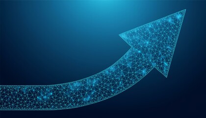 arrow up composed in low polygon or low poly design. growth symbol consists of lines, dots,