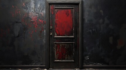 Mysterious dark room with a door and light coming from the window