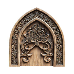 Laser Engraved Arch with Quranic Script and Dragon Carving Isolated on Transparent Background