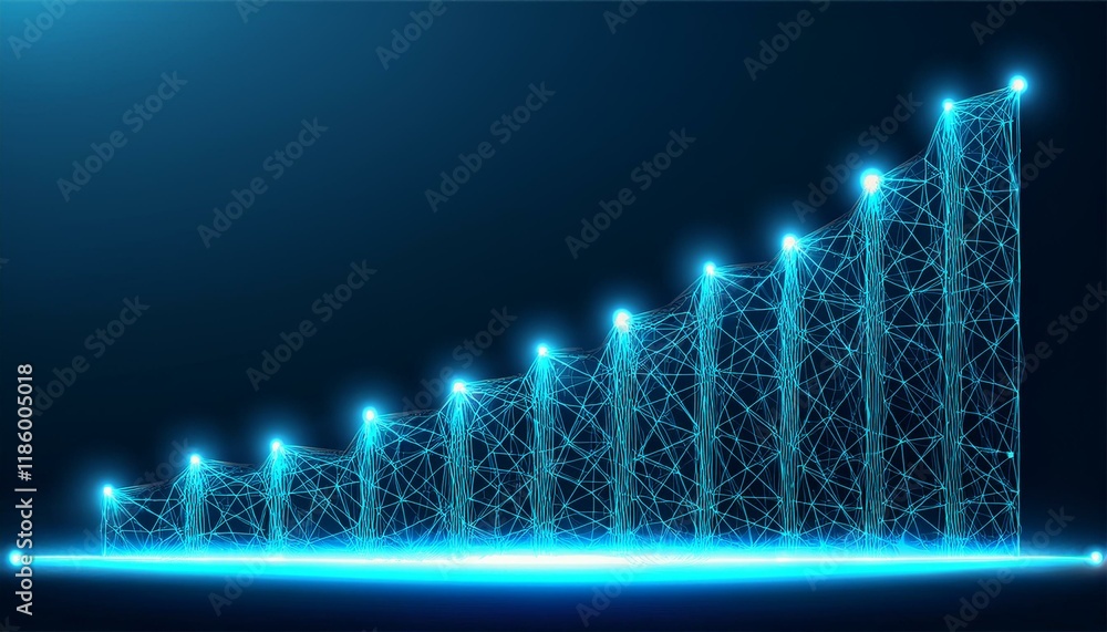 Aufkleber abstract image of a growth chart in glowing blue. low polygon or low poly design. particle,