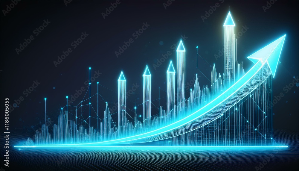 Aufkleber abstract image of a growth chart in glowing blue. low polygon or low poly design. particle,