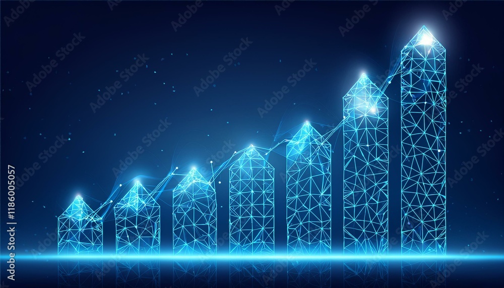 Aufkleber abstract image of a growth chart in glowing blue. low polygon or low poly design. particle,