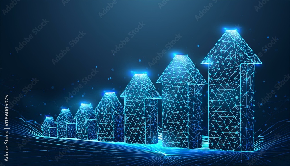Aufkleber abstract image of a growth chart in glowing blue. low polygon or low poly design. particle,