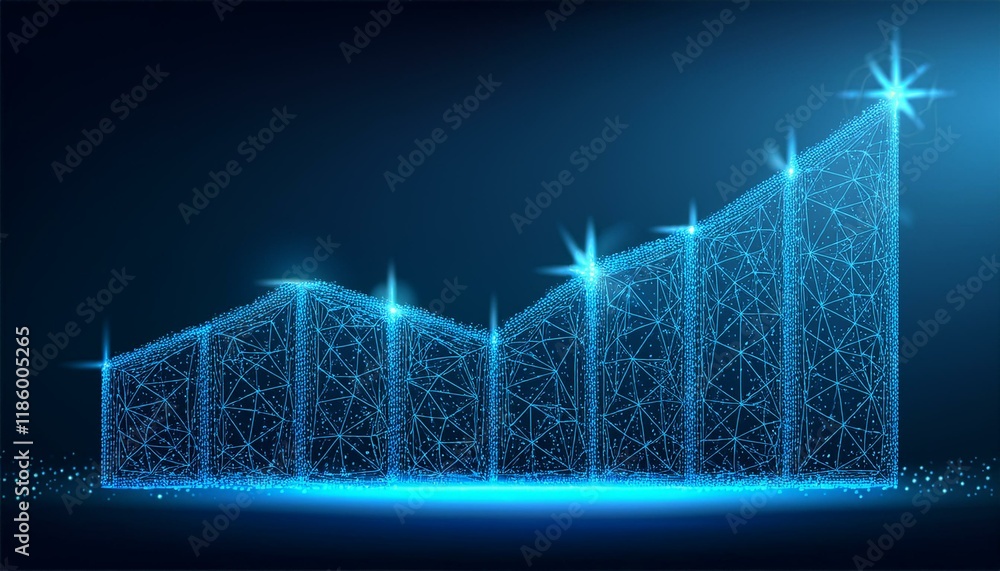 Aufkleber abstract image of a growth chart in glowing blue. low polygon or low poly design. particle,