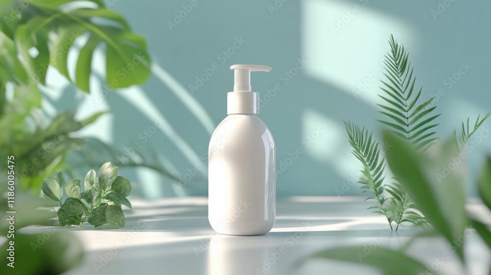 Aufkleber droplets of sanitizer actively eliminating bacteria in a serene indoor setting surrounded by lush gr