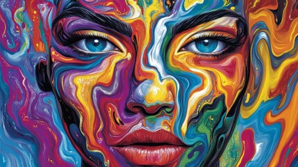 Vibrant Abstract Portrait with Bold Colors and Intricate Patterns