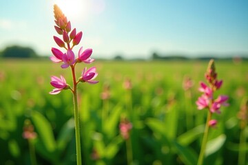 Obraz premium Lentil plant in a field with small pink flowers, botany, plants,