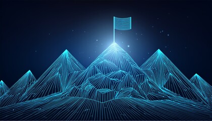 Flag on the top of Mountain form lines, triangles and particle style design. INDEPENDENCE, AUGUST 17, NATIONAL HOLIDAY.