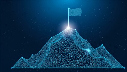 Flag on the top of Mountain form lines, triangles and particle style design. INDEPENDENCE, AUGUST 17, NATIONAL HOLIDAY.