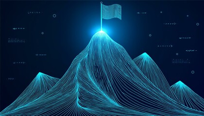 Flag on the top of Mountain form lines, triangles and particle style design. INDEPENDENCE, AUGUST 17, NATIONAL HOLIDAY.