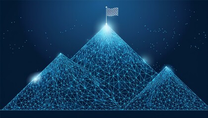 Flag on the top of Mountain form lines, triangles and particle style design. INDEPENDENCE, AUGUST 17, NATIONAL HOLIDAY.