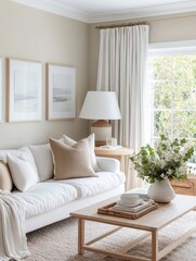 Coastal Living Room Decor Neutral Tones Minimalist Style