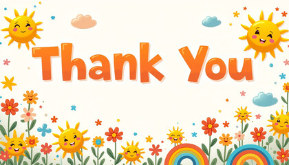 Thank you message with cheerful sun and flowers background