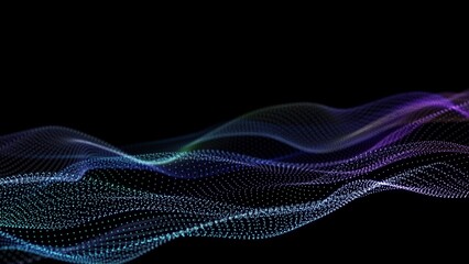 Futuristic wave with many dots. Abstract motion background of colored dots. Technology or science. 3d rendering