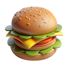 Juicy 3D Burger Cartoon Style 