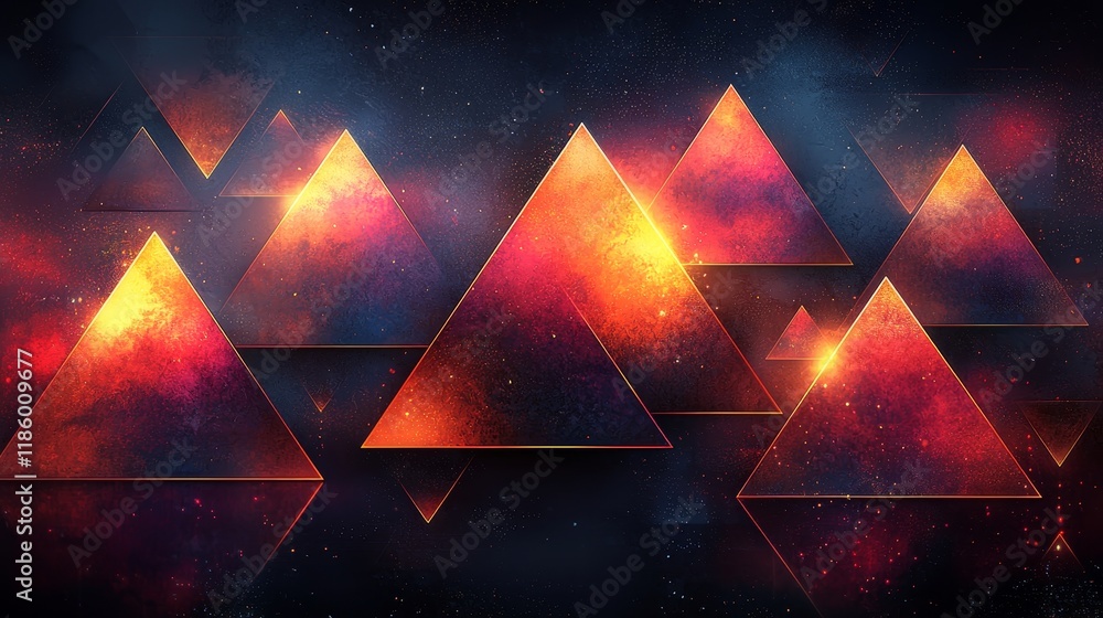 Poster in a high-tech world, a digital art creation with a dynamic geometric abstract design filled with li