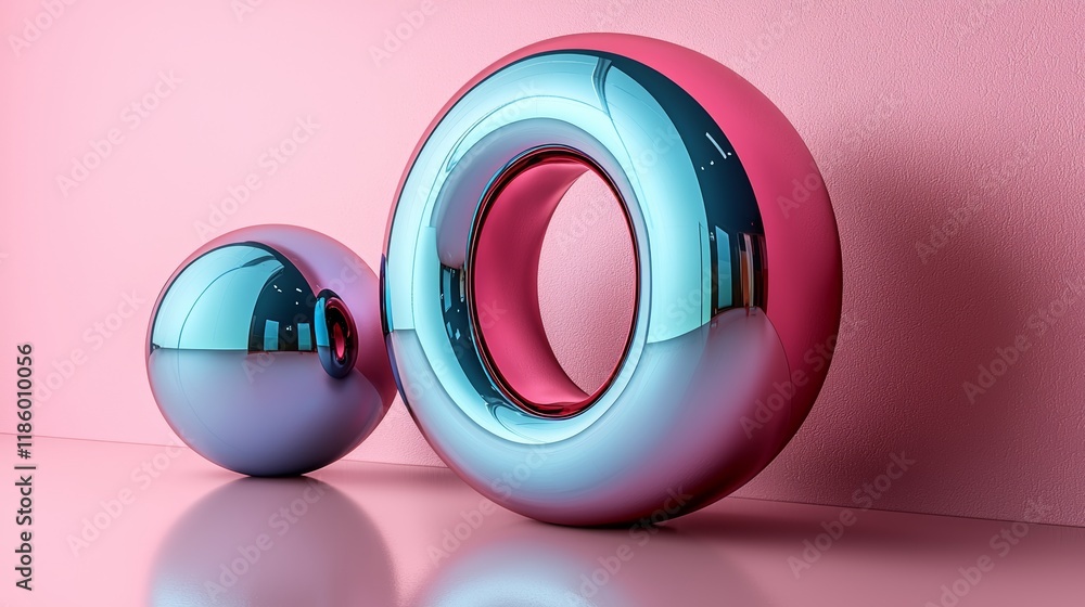 Poster dynamic 3d animation of vibrant spheres in a digital studio setting, showcasing motion graphics in a