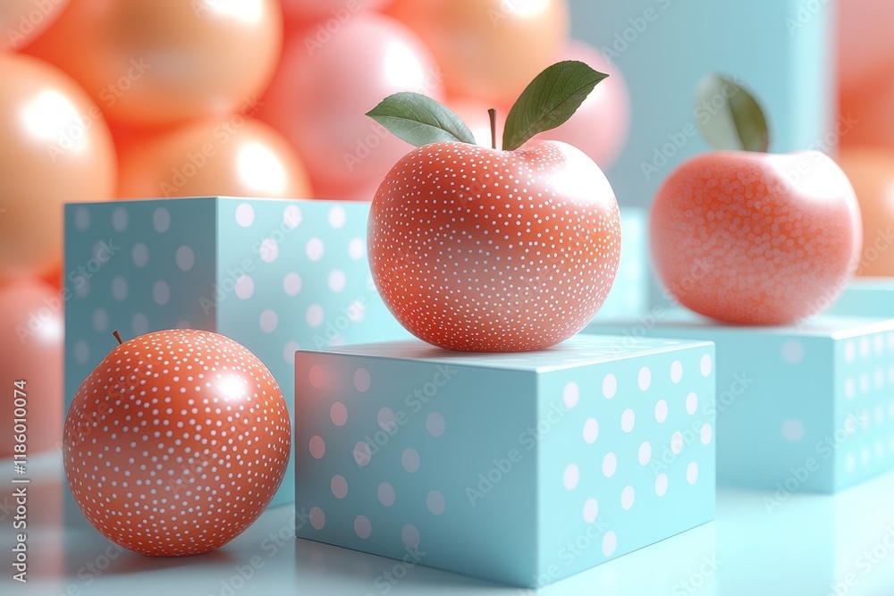 Poster colorful 3d fruit elements in a studio setting with abstract animation