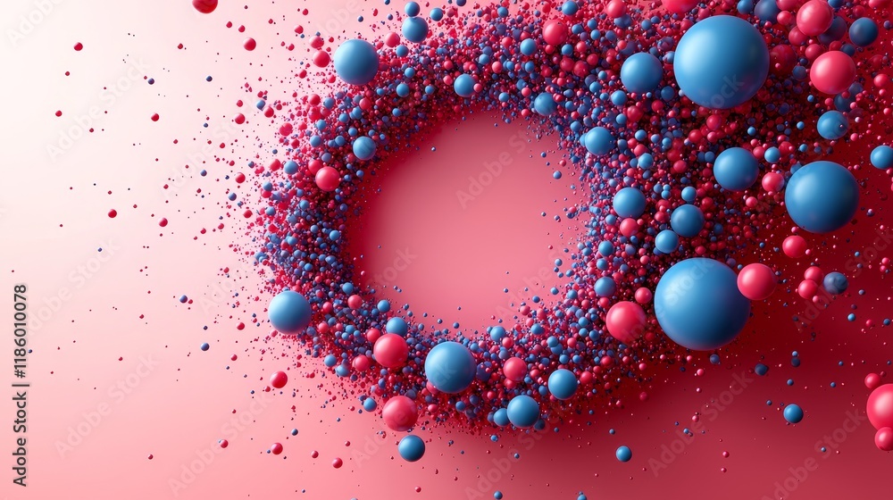 Poster the animation in a digital studio comprises dynamic 3d colorful spheres, employing motion graphics t