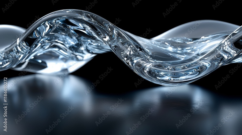 Poster the 3d rendering of a holographic wavy ribbon highlighting smooth curves and glossy surfaces